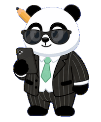 Chief, the panda CEO mascot, holding a phone